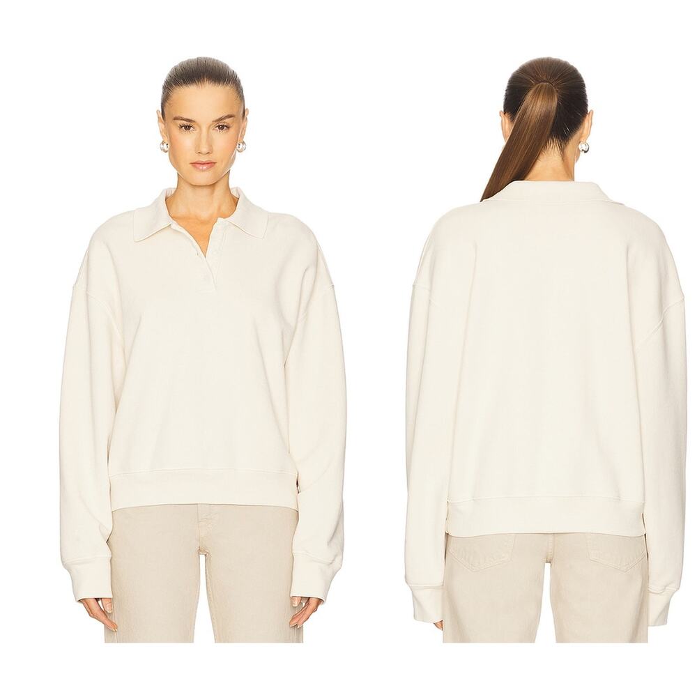 GRLFRND Polo Sweatshirt Collared Quarter Button Cotton Lounge Casual Preppy XS